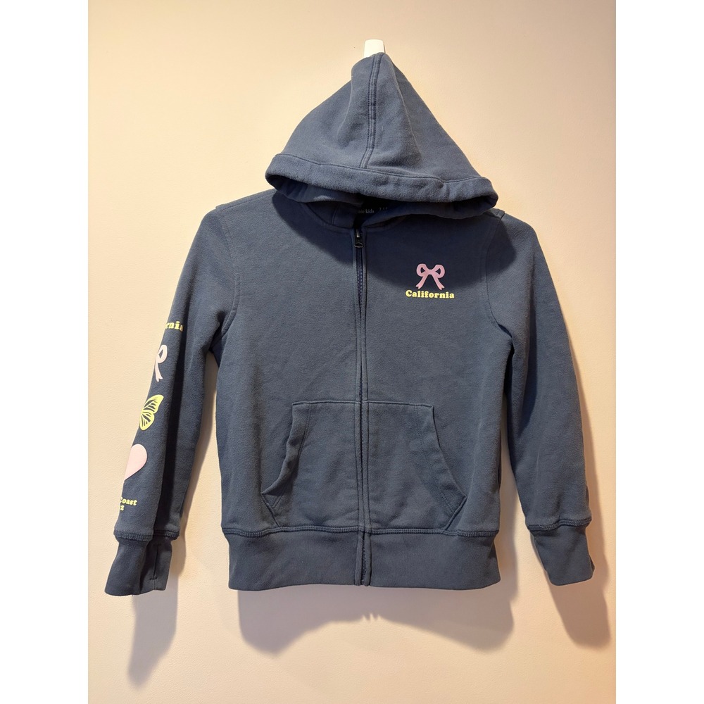 Girls Abercrombie Kids 7/8 Hoodie Sweatshirt Zip California Bow Butterfly Gray